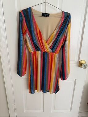 Rainbow Stripes Sequined Mini-Dress